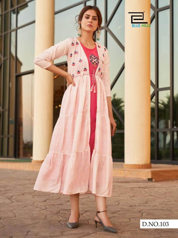 Blue Hills Festive Style 1 Rayon Fancy Kurti With Shrug Collection 